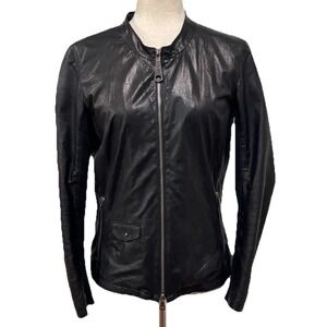 GIMO'S Butter Soft Italian Leather Jacket Ribbed Arm Panel Black US 10/12  IT 46